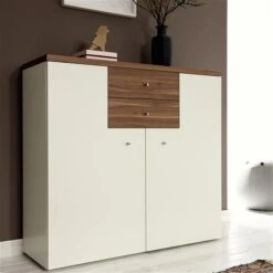 Now! Time By Hülsta Highboard 2 Winkeltüren Kernnussbaum/Lack-weiß