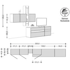 Now! By Hülsta Easy Wohnwand Natureiche 204x320x44 6-teilig -Hülsta Möbel 980153 980154 980155 strichzeichnung 3
